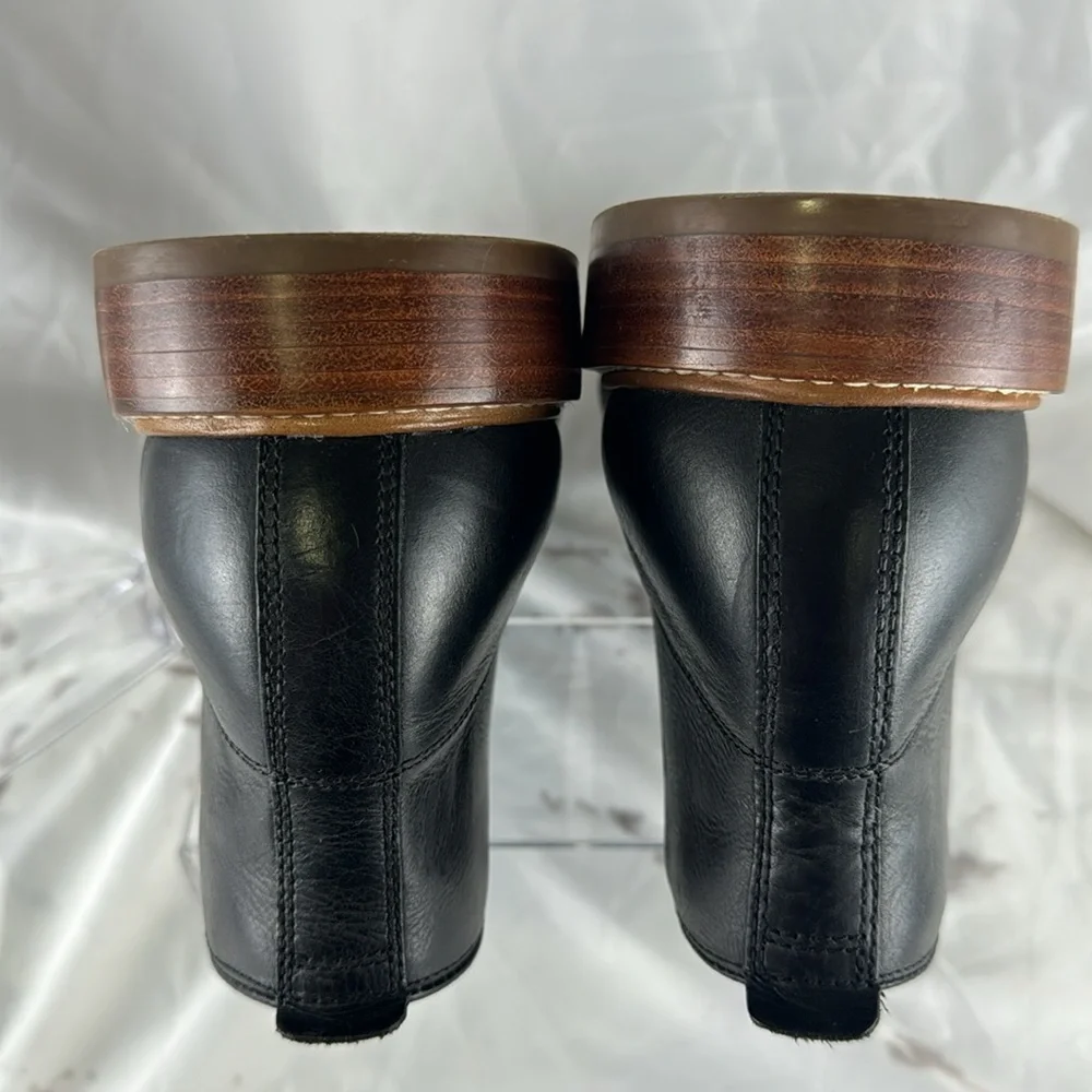 Cole Haan Leather Chukka Boots Black Stacked Wood Heel Rubber Sole Lace-Up